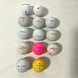 Assorted Golf Balls Lot of (13) Titleist, Nike, Pride, Calibur Multicolored